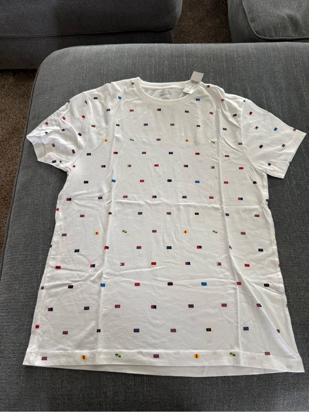 Men's White Short-Sleeve Tee with Multiple nautical flags.